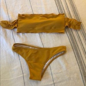 Zaful yellow ribbed cheeky bikini- S